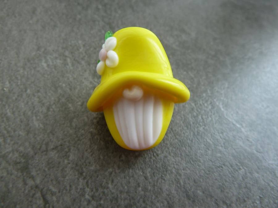 yellow gnome lampwork glass bead
