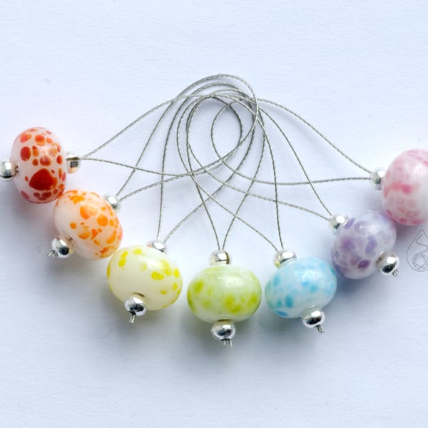 Lampwork Stitch Markers - Rainbow Frit