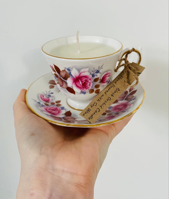 Black Orchid Tea Cup Candle with Saucer