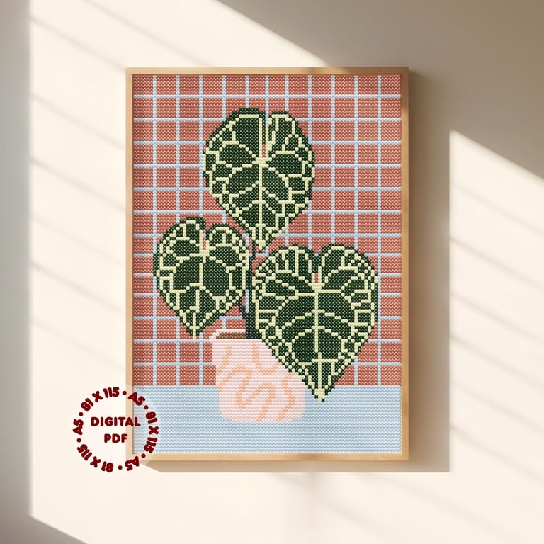 Anthurium House Plant Cross Stitch Pattern (Needlepoint Compatible), Instant PDF