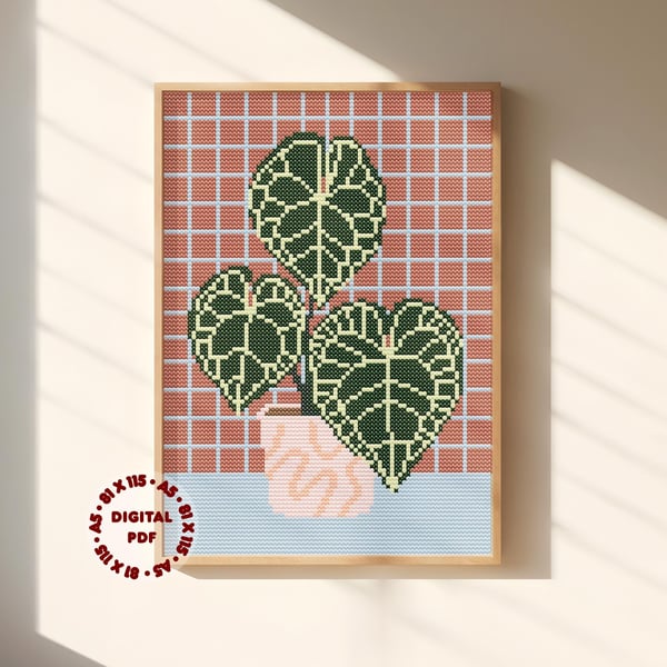 Anthurium House Plant Cross Stitch Pattern (Needlepoint Compatible), Instant PDF