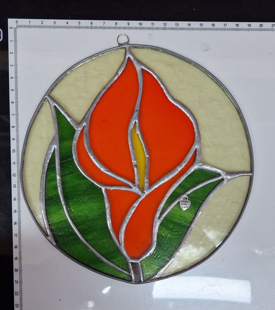 Glass Suncatcher - Orange Calla Lily. Handmade Stained Glass Art