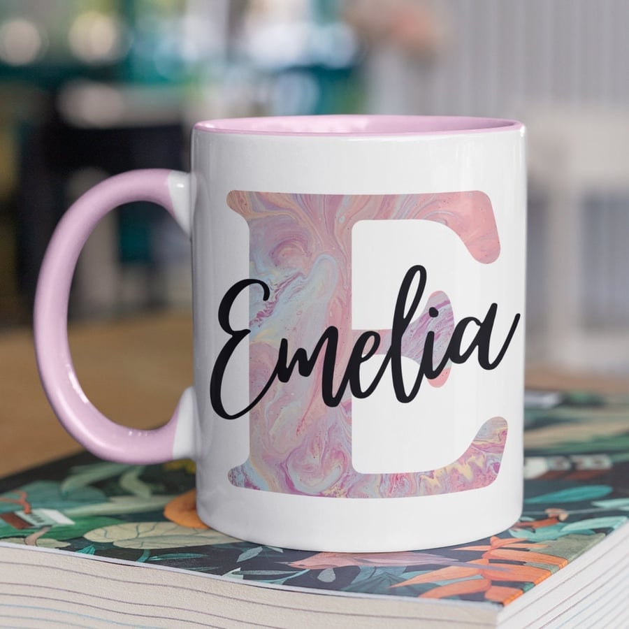 Personalised Name Mug Marble Initial & Name Mug Custom Name Coffee Mug Gift 