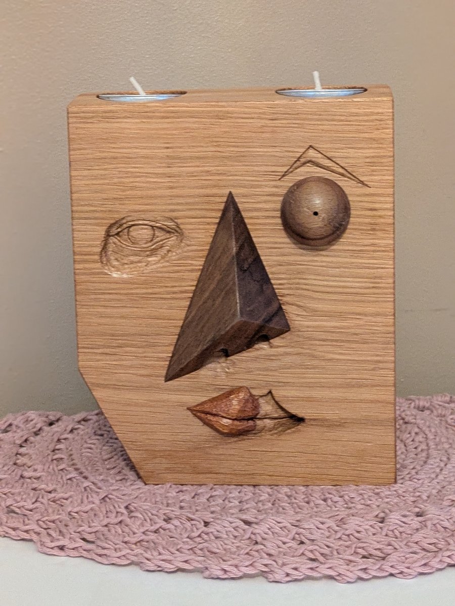 Wooden hand made tealight stand picasso 