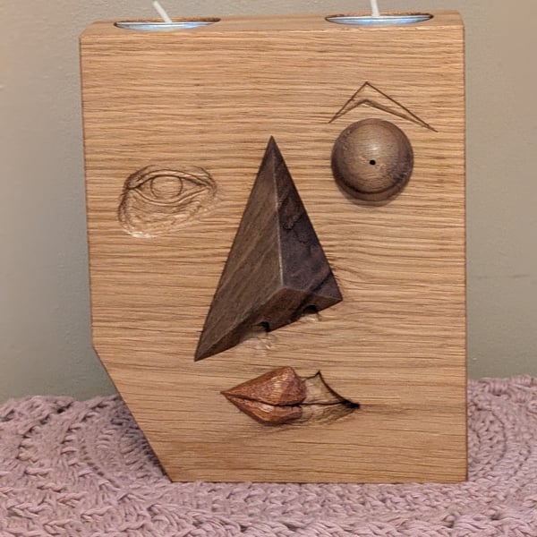 Wooden hand made tealight stand picasso 