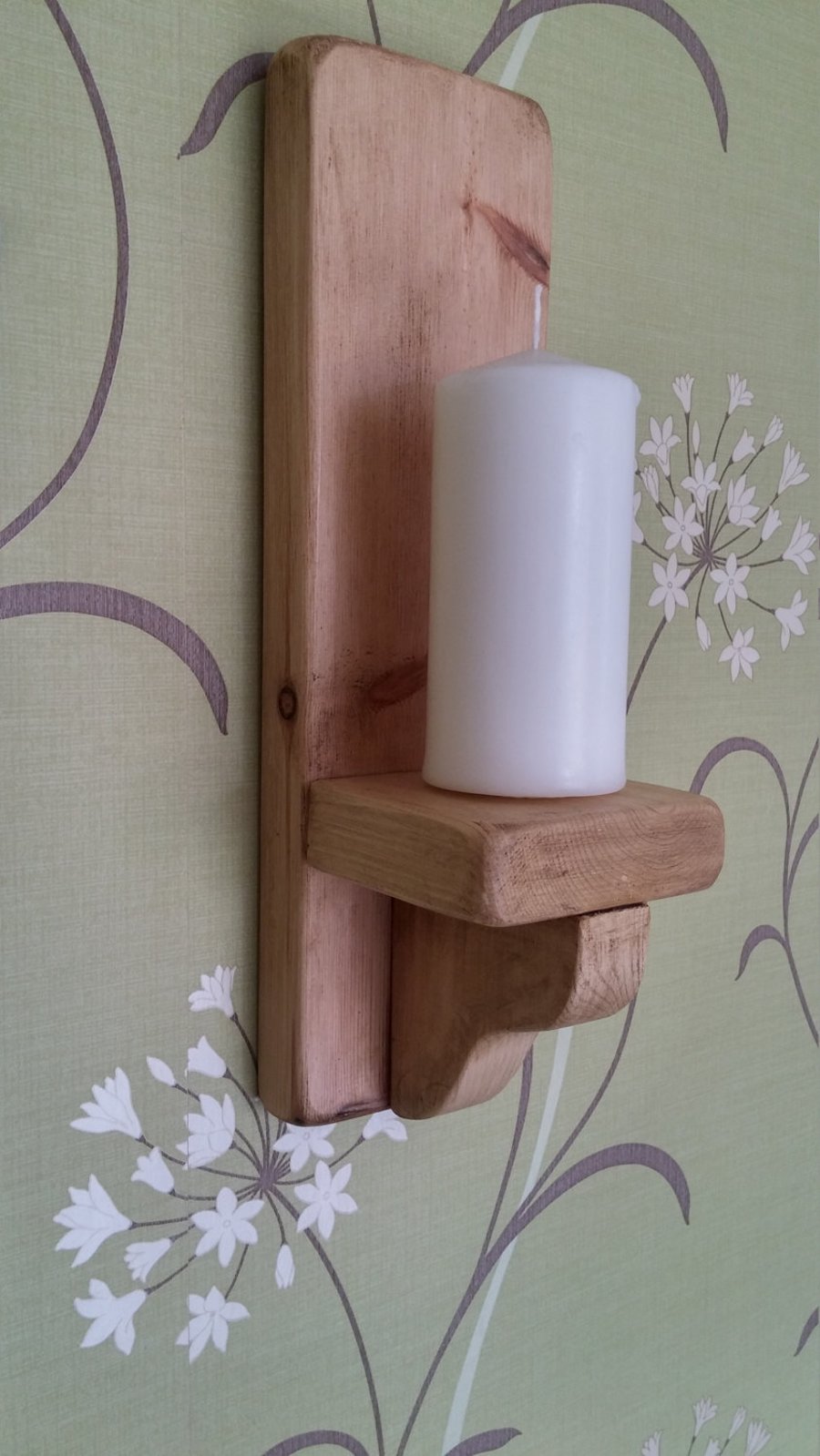 Pair of 39cm handmade bespoke rustic solid wood wall sconce candle holders
