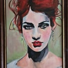 Small original portrait oil painting of a red haired woman