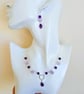 Amethyst & Zircon Sterling Silver Heart Necklace Earring Set: Figaro Chain