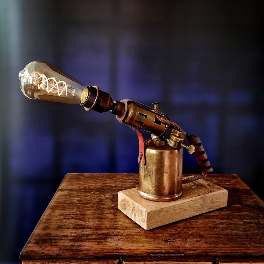 Upcycled Vintage 1950s Brass Blow Torch Lamp Edison Bulb