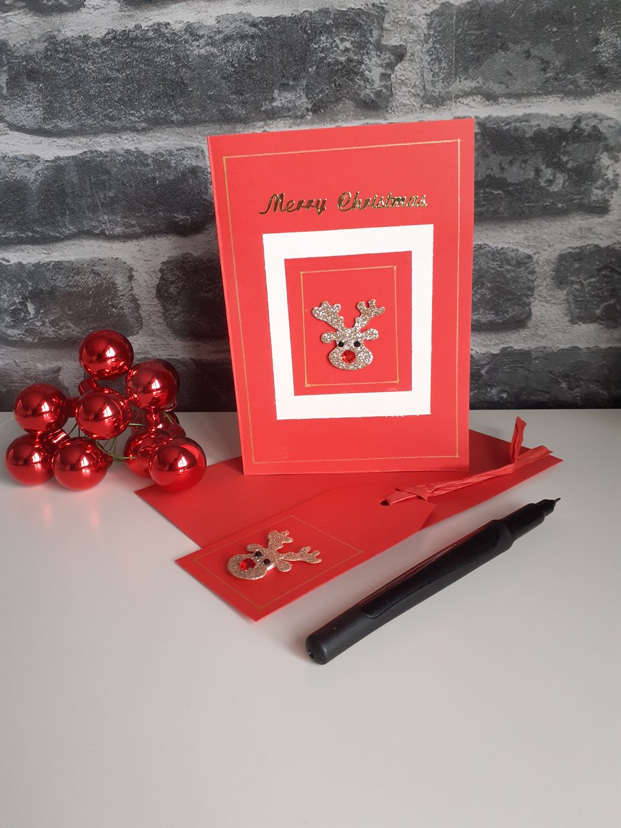 Rudolph Christmas card and gift tag set