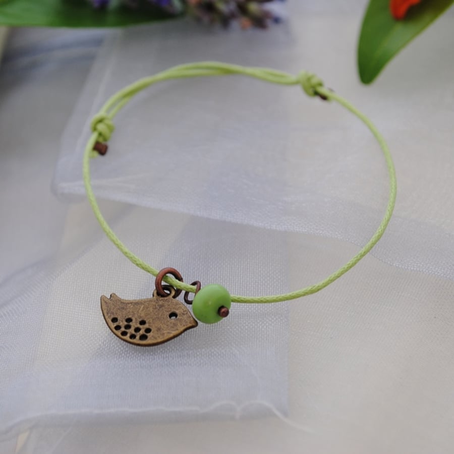 Friendship Bracelet-Apple green & copper bird friendship bracelet
