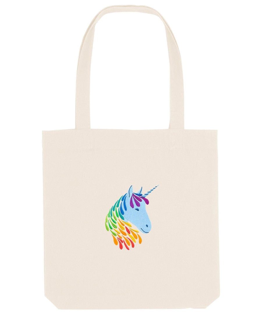 Organic Recycled Shopper Bag Embroidered with a beautiful 'Colour Splash Unicorn