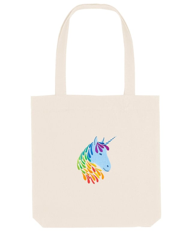 Organic Recycled Shopper Bag Embroidered with a beautiful 'Colour Splash Unicorn