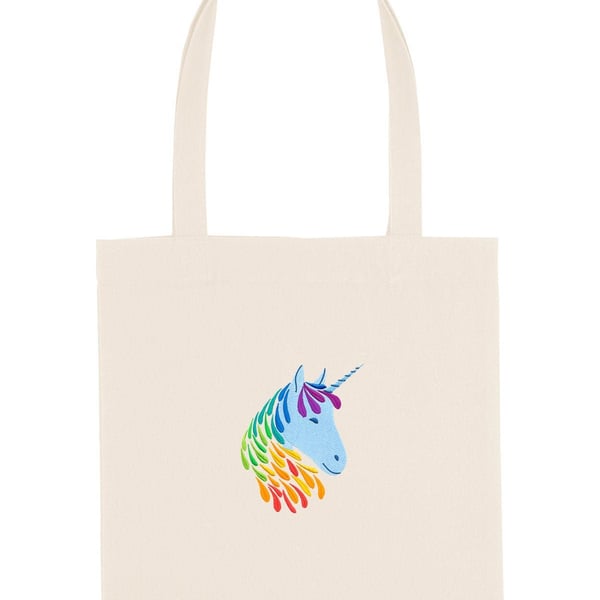 Organic Recycled Shopper Bag Embroidered with a beautiful 'Colour Splash Unicorn