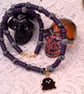 Black Enamelled Ghost on a Black and Purple Necklace, Halloween Necklace, Ghost