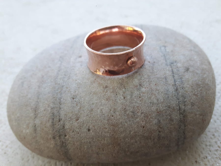 For A - Hammered Copper Anticlastic Ring with Granulation, size O