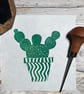 Hand Burnished Cactus Linoprint: Japanese Paper Wall Art - Image 1