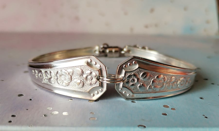 Unique handmade silver plated vintage spoon handle bracelet. 
