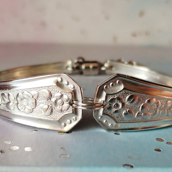 Unique handmade silver plated vintage spoon handle bracelet. 