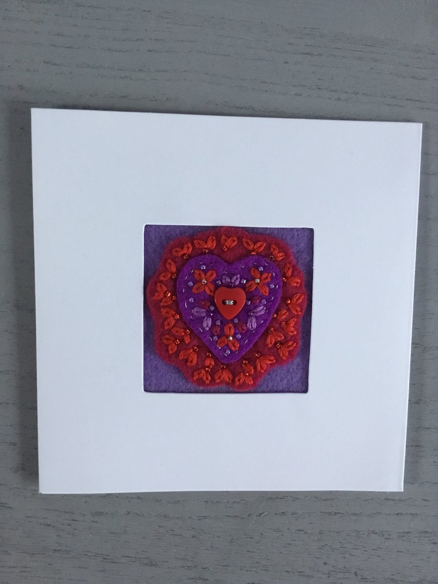 Hand Embroidered Lavender Heart Card Folksy