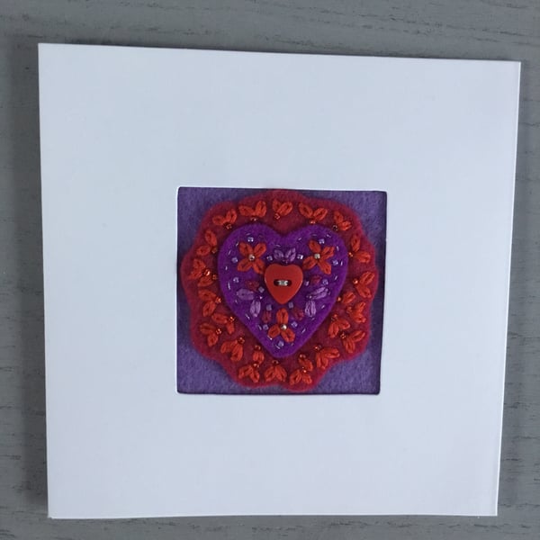 Hand Embroidered Lavender Heart Card