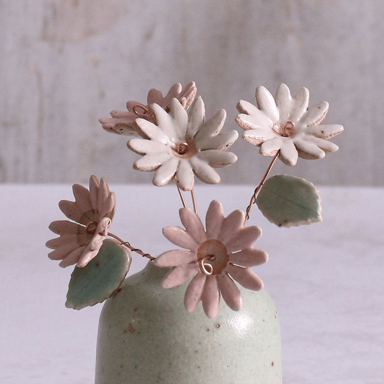 Large Pink and White Daisy Ceramic Flower Bouquet