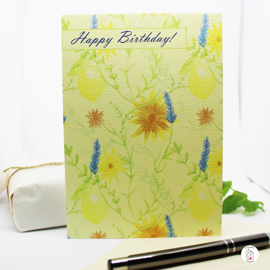 Mediterranean Birthday Card - Floral Card - Blank Card
