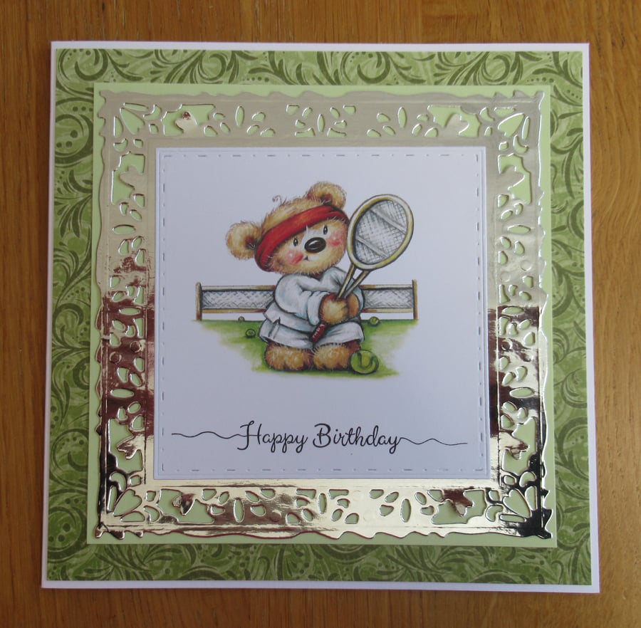 Tennis Bear - Birthday Card (17x17cm)