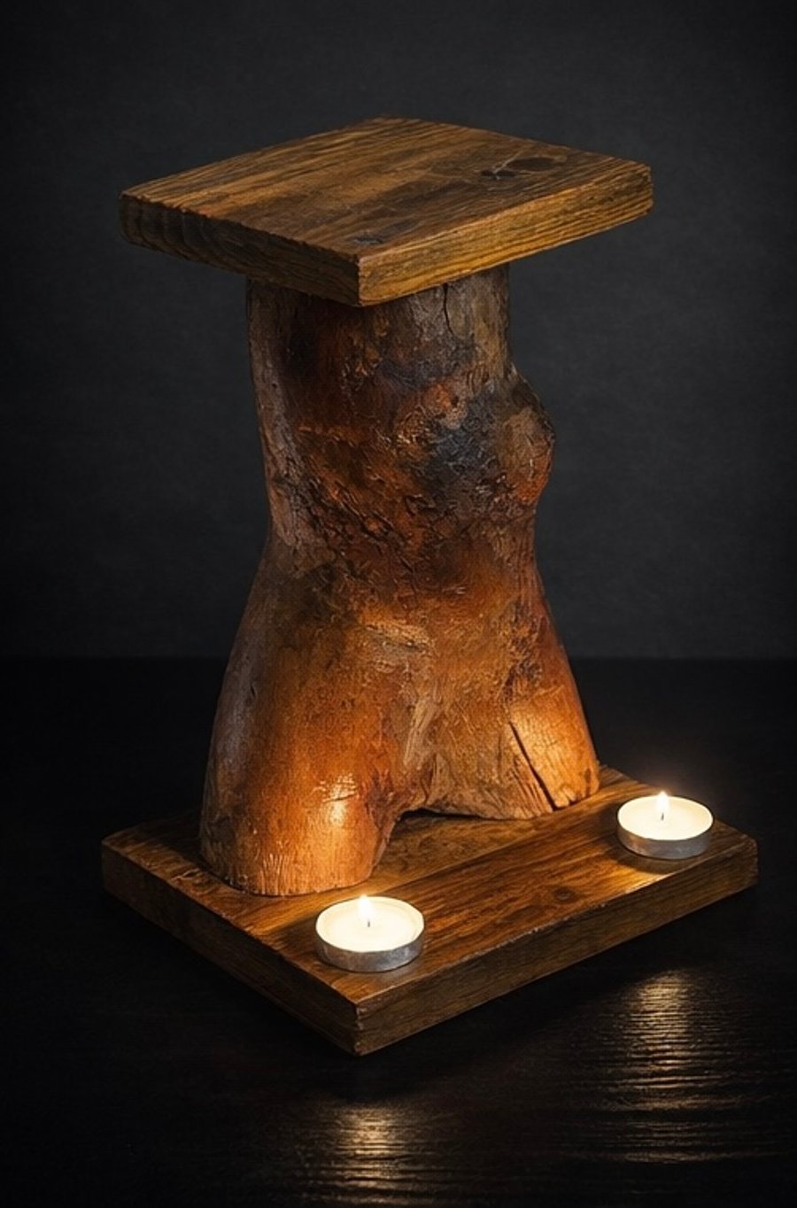 Natural Oak Log Candle Stand – Handcrafted Welsh Rustic Lighting