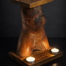 Natural Oak Log Candle Stand – Handcrafted Welsh Rustic Lighting