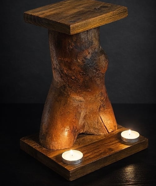 Natural Oak Log Candle Stand – Handcrafted Welsh Rustic Lighting
