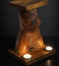 Natural Oak Log Candle Stand – Handcrafted Welsh Rustic Lighting