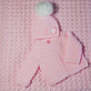 Handcrafted Cosy Pink Cardigan and Hat Set with Pom Pom for Baby Girl