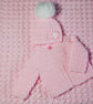 Handcrafted Cosy Pink Cardigan and Hat Set with Detachable Pom Pom for Baby Girl - Image 1