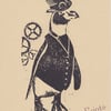 Steampunk Penguin Open Edition Hand-Pulled Linocut Print 