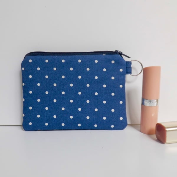 Coin purse in blue and white spot fabric