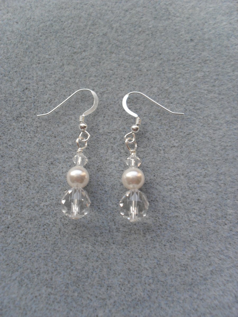 Crystal and Pearl Earrings Sterling Silver