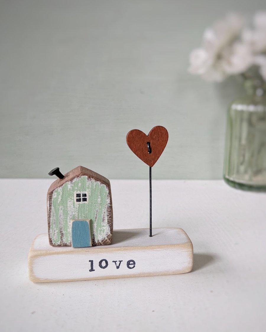 Little Wooden Handmade House and Base in a Bag - love