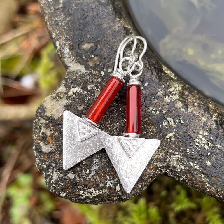 Sterling silver and carnelian triangular earrings
