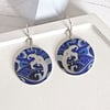 Blue ocean drop earrings, discs dangle on sterling silver ear wires E19-593