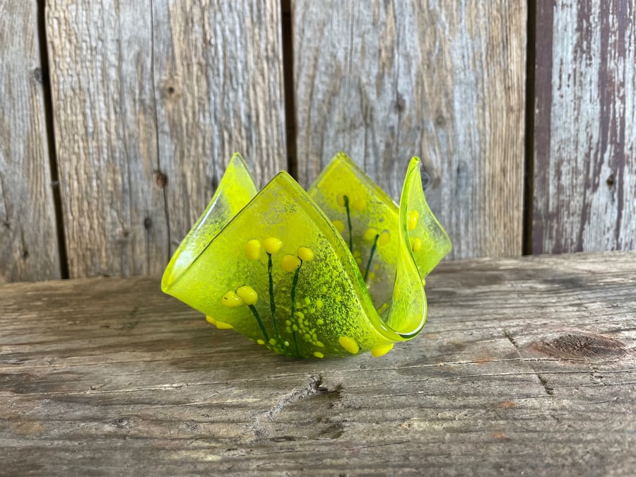 Fused Glass Daffodil T light holder