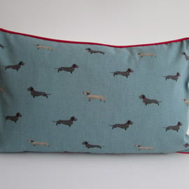 Sophie Allport Dachshunds  Cushion with Red Piping 