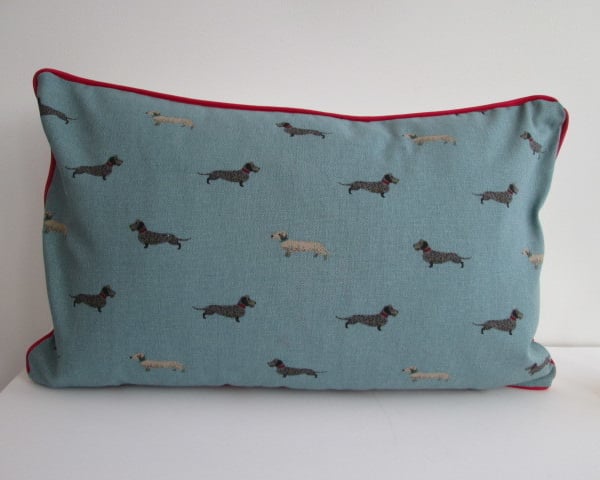 Sophie Allport Dachshunds  Cushion with Red Piping 