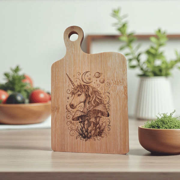 Mini Unicorn Etched Bamboo Board – Celestial Fantasy Design