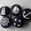 Navy Nautical fabric covered buttons anchor boat lighthouse life preserver