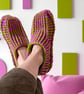 Apple & Magenta Crochet Cozy Slipper Socks - Image 9