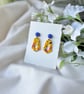 Terrazzo Polymer Clay Earrings - Yellow and Cobalt Blue Dangles - Image 4
