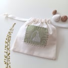 Small Drawstring Bag with Printed Snowdrop