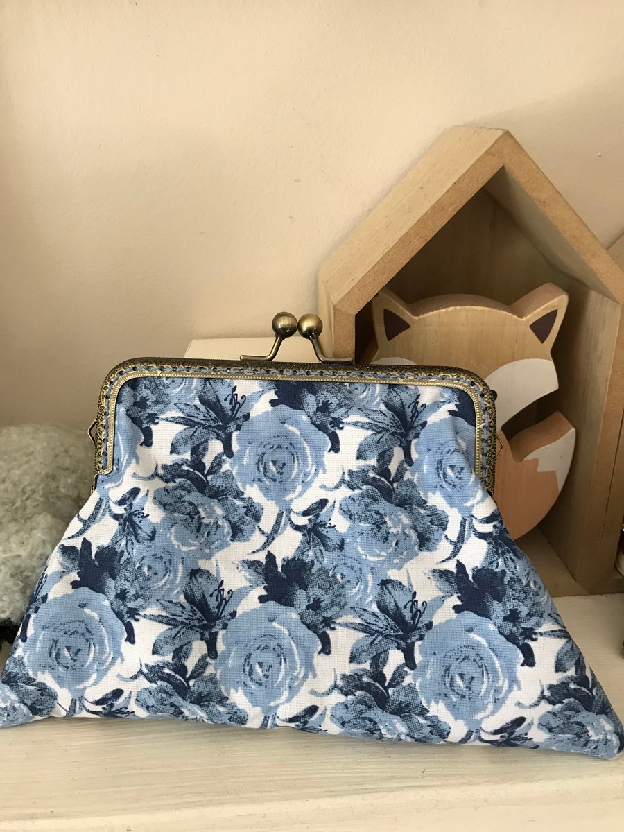 Blue Floral Cotton 15cm Purse