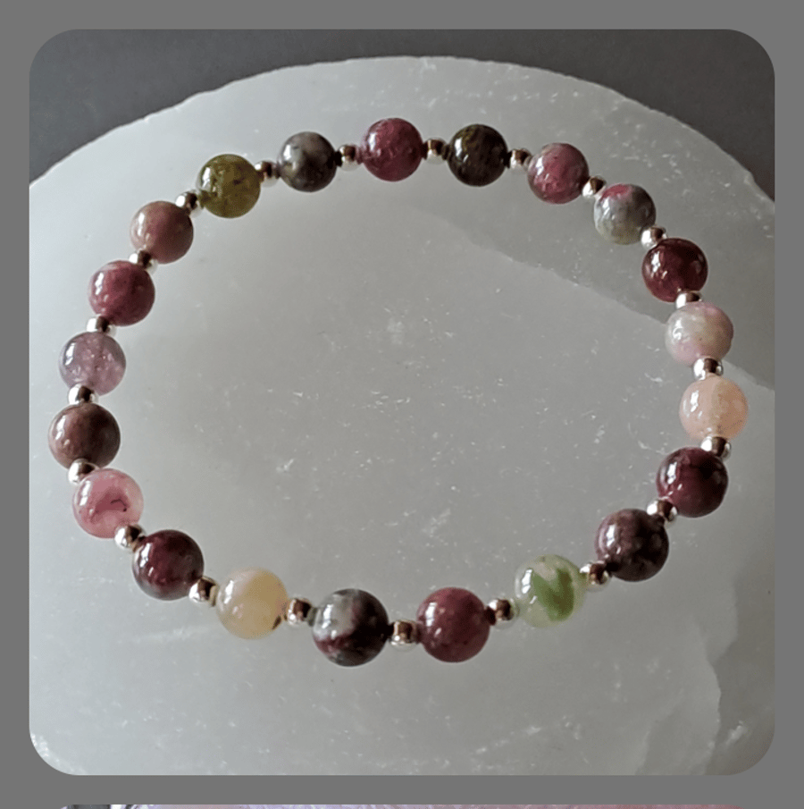 Rainbow Tourmaline and Sterling Silver Bracelet